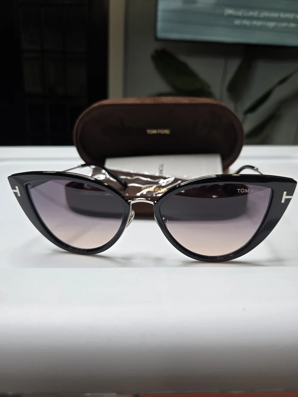 Tom Ford Black Cat-Eye Sunglasses with Pink Gradient Lenses